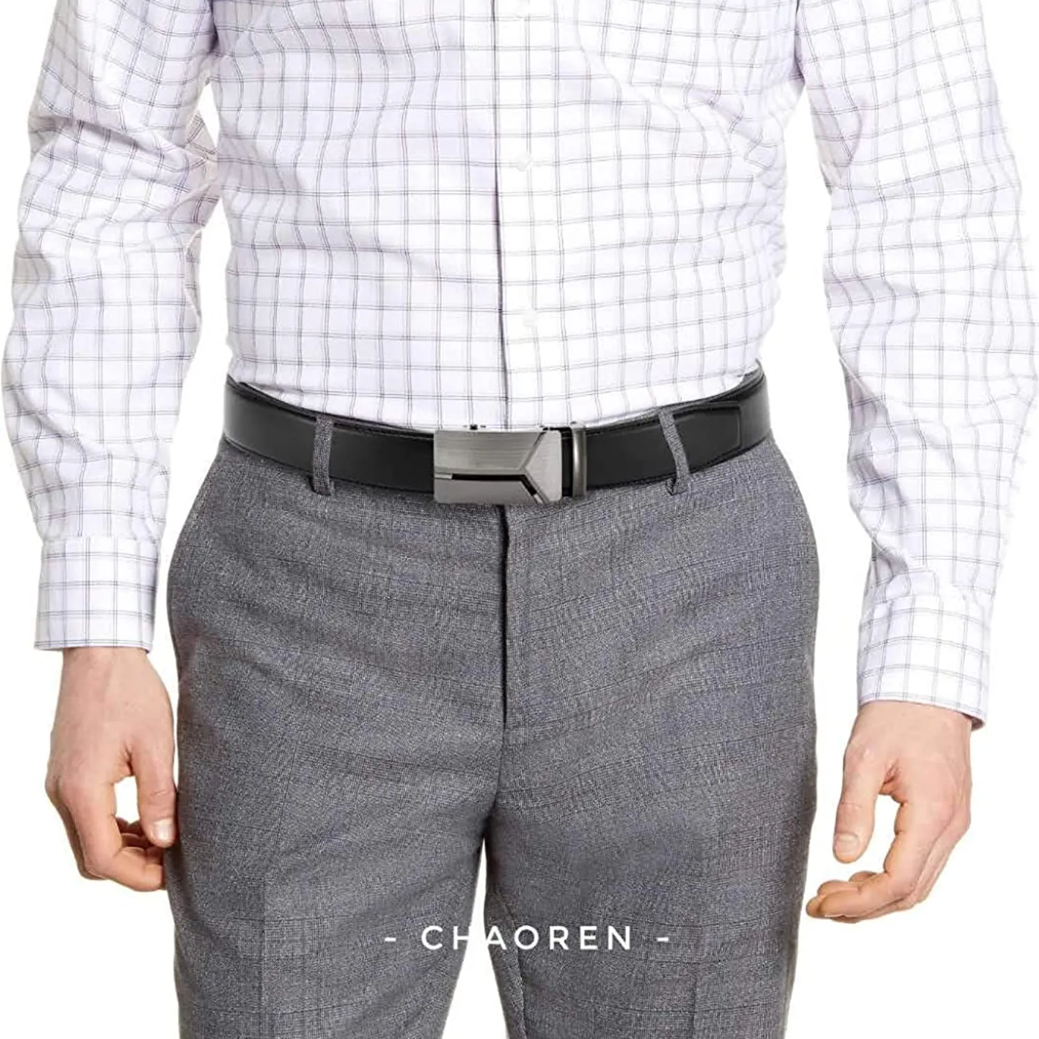 Chaoren Leather Ratchet Dress  Belt | with Automatic Slide | Modern Y-type Buckle - Suit Belt